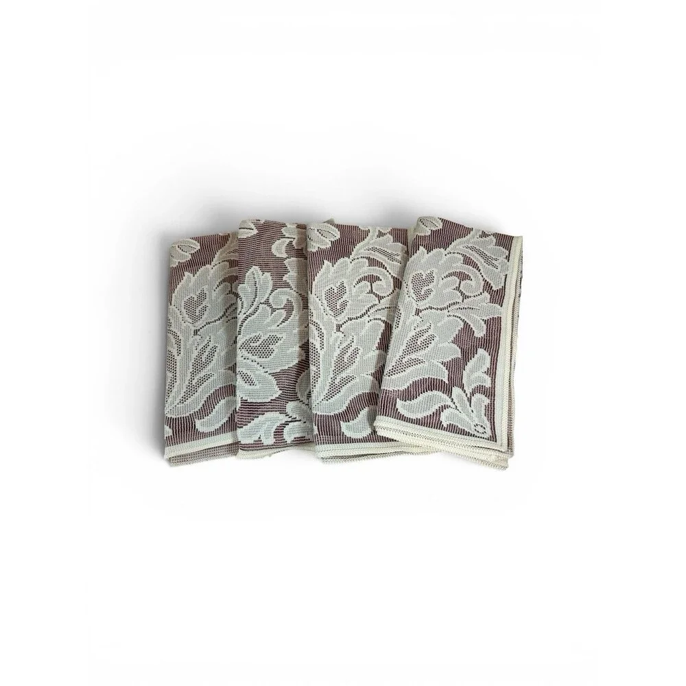 Vintage Lace Napkins Set Floral Burgundy Cranberry Cream USA Lot 4 Table Linens